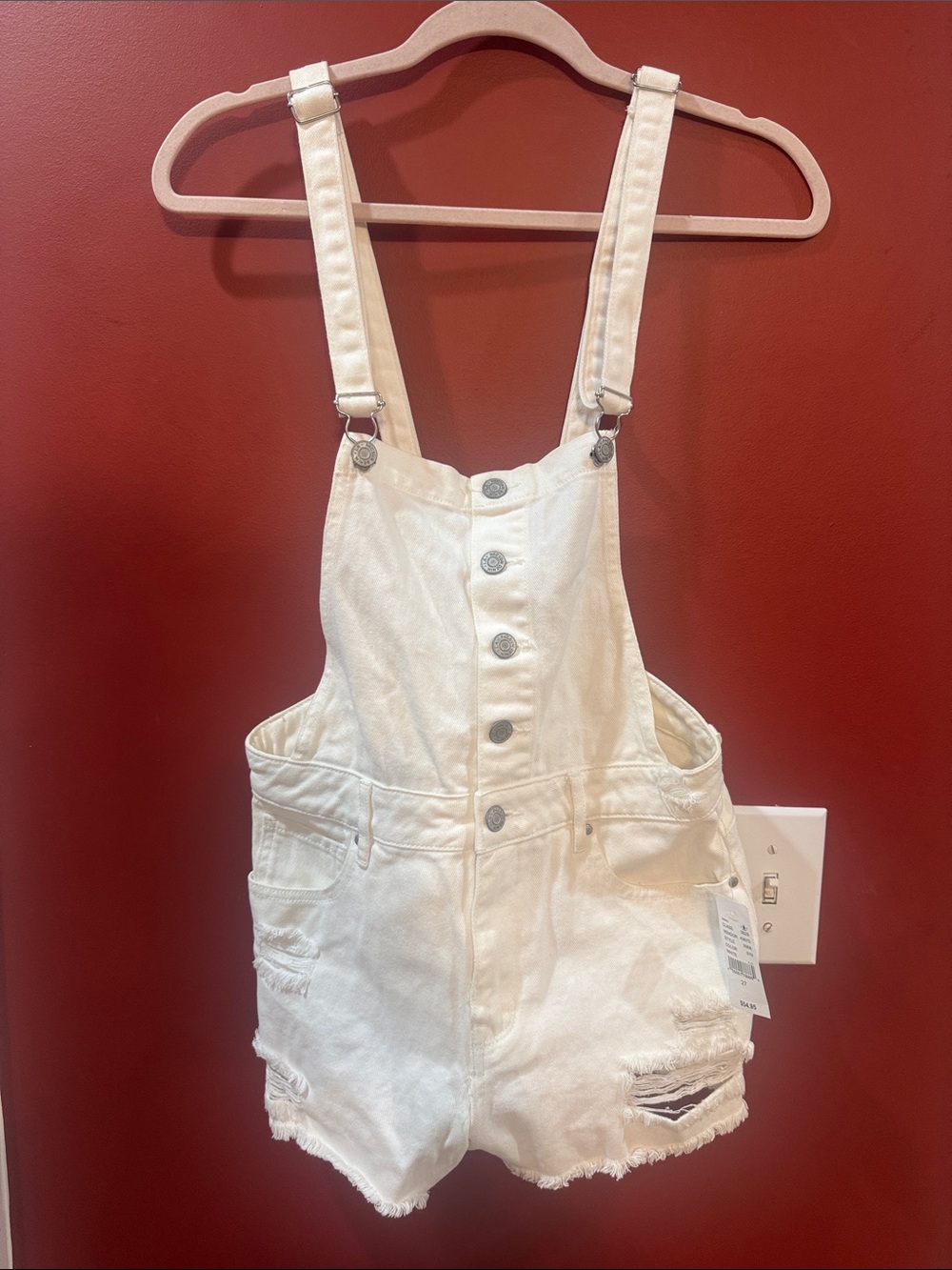 PacSun White Distressed Denim Short Overalls
